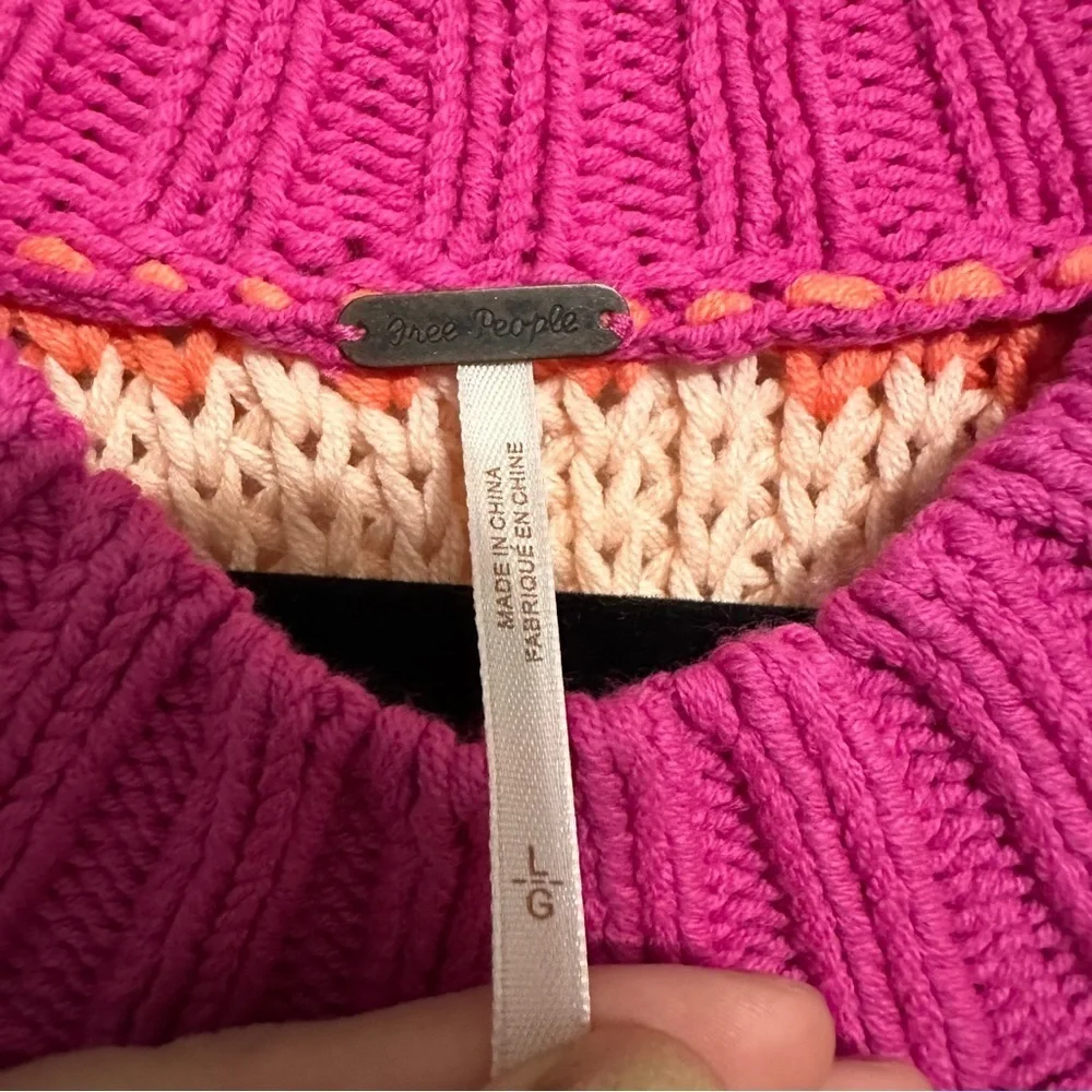 Free People Devon Striped Cropped Sweater Pink cotton blend size large